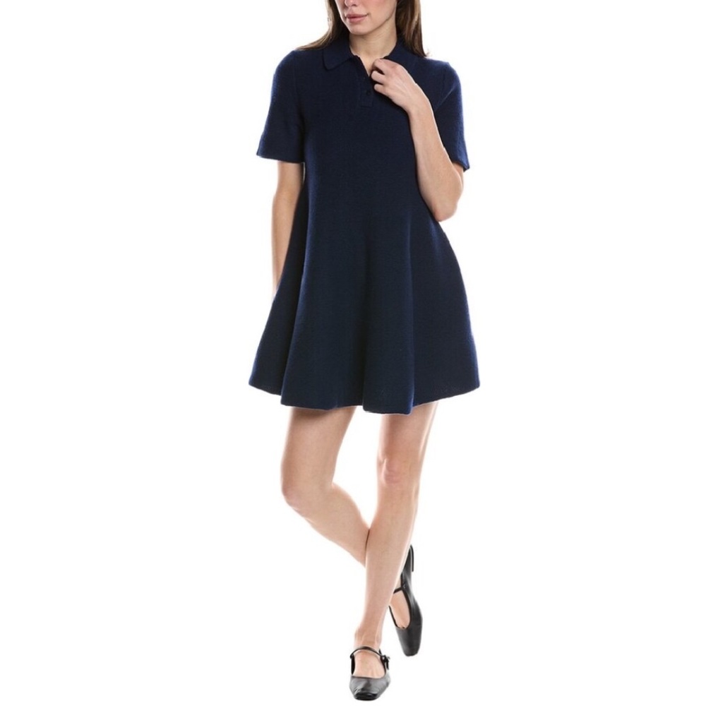 Theory Babydoll Felted Polo Wool & Cashmere-Blend Mini Dress
